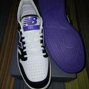 New Balance 480 White and Purple Sneakers